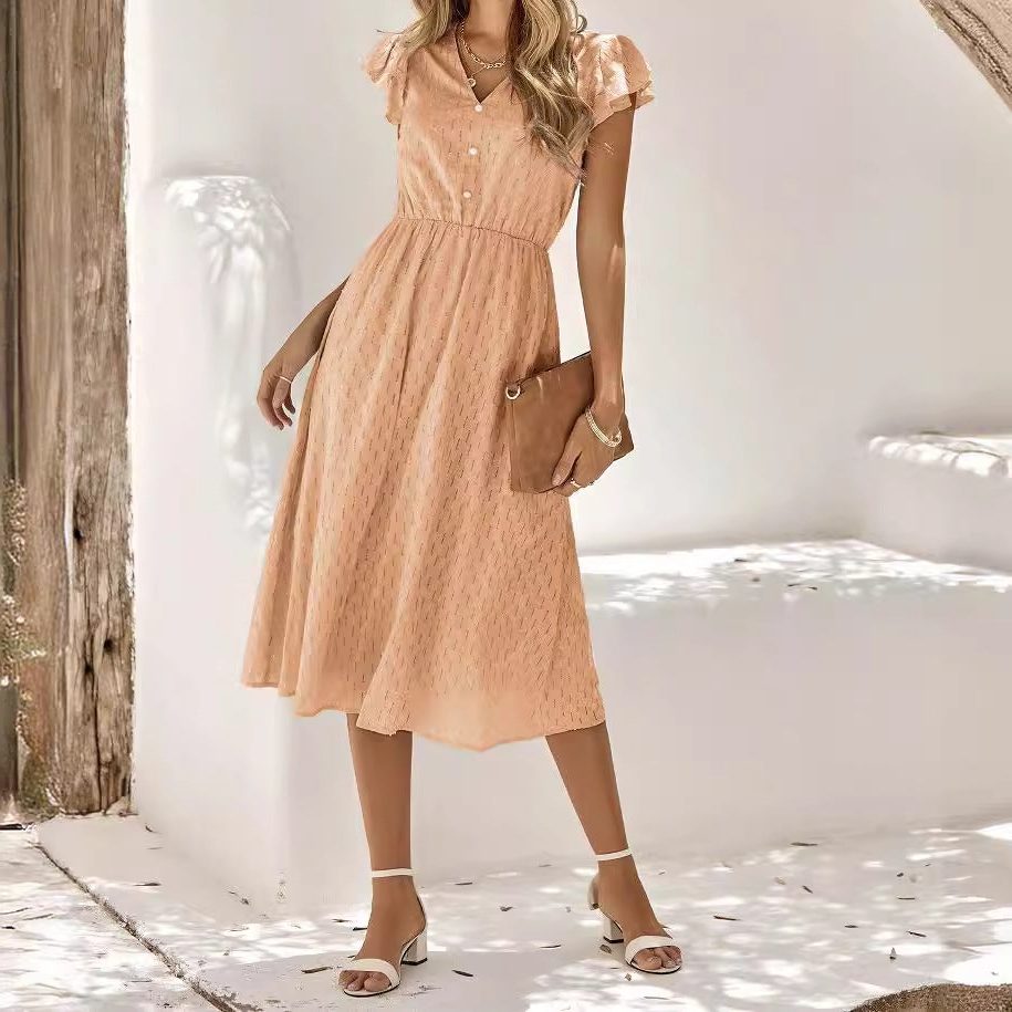 A-Line Midi Dress with Button-Down for Women