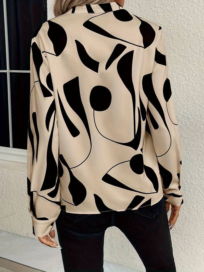 Abstract Print Button-Down Blouse for Women