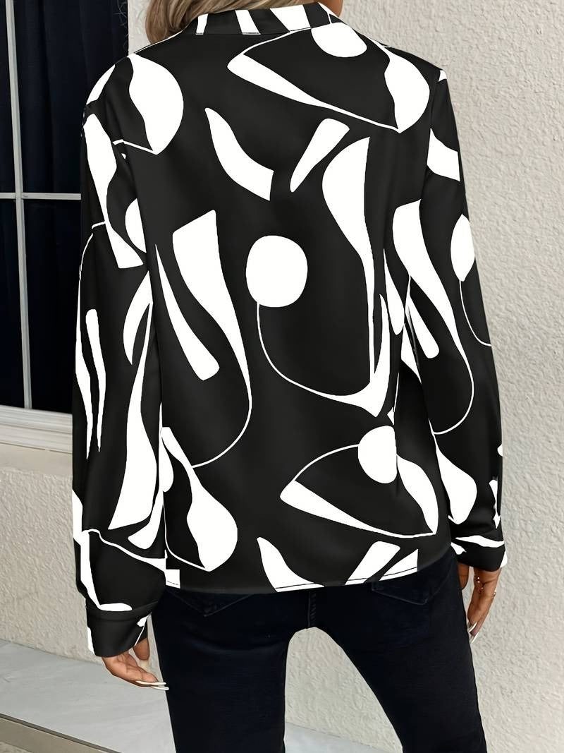 Abstract Print Button-Down Blouse for Women - View 2