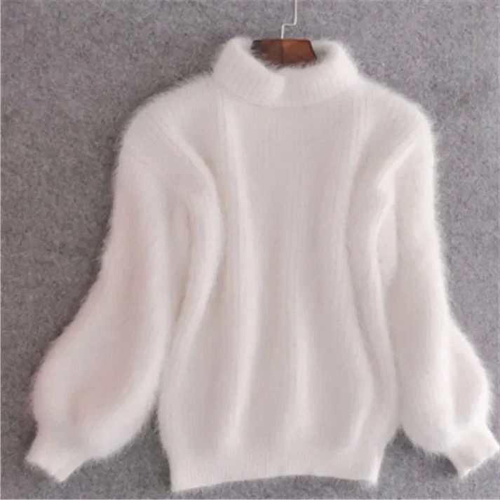 Angora Knit Sweater for Women - White