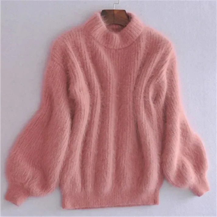 Angora Knit Sweater for Women - Pink