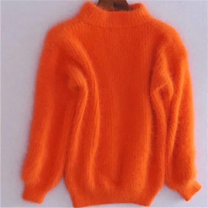 Angora Knit Sweater for Women - Orange