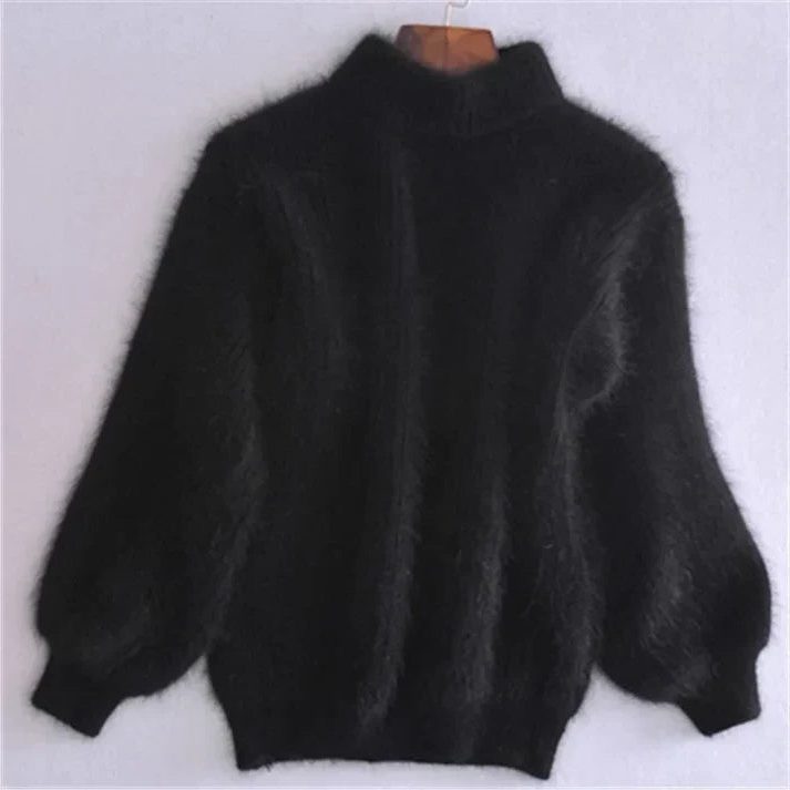 Angora Knit Sweater for Women - Black