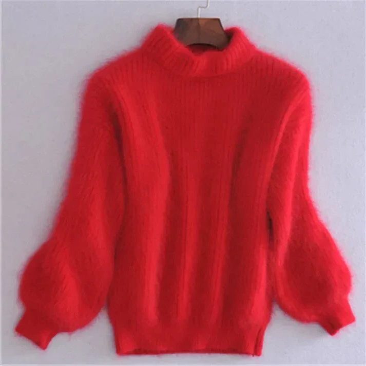 Angora Knit Sweater for Women - Red