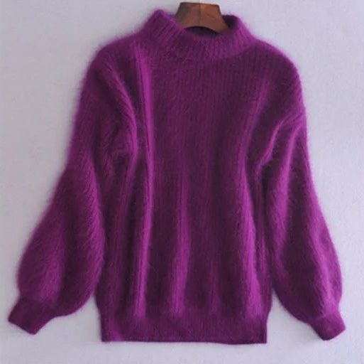 Angora Knit Sweater for Women - Purple