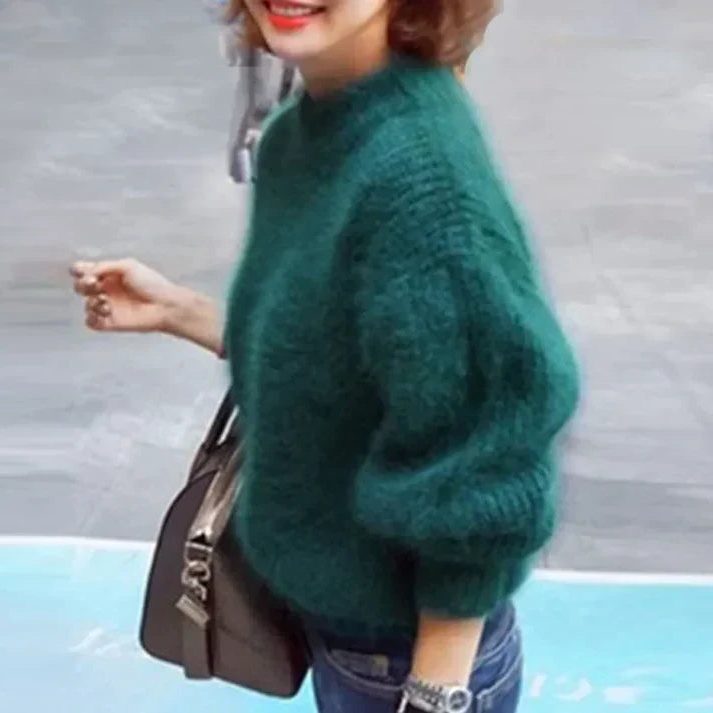 Angora Knit Sweater for Women - Green