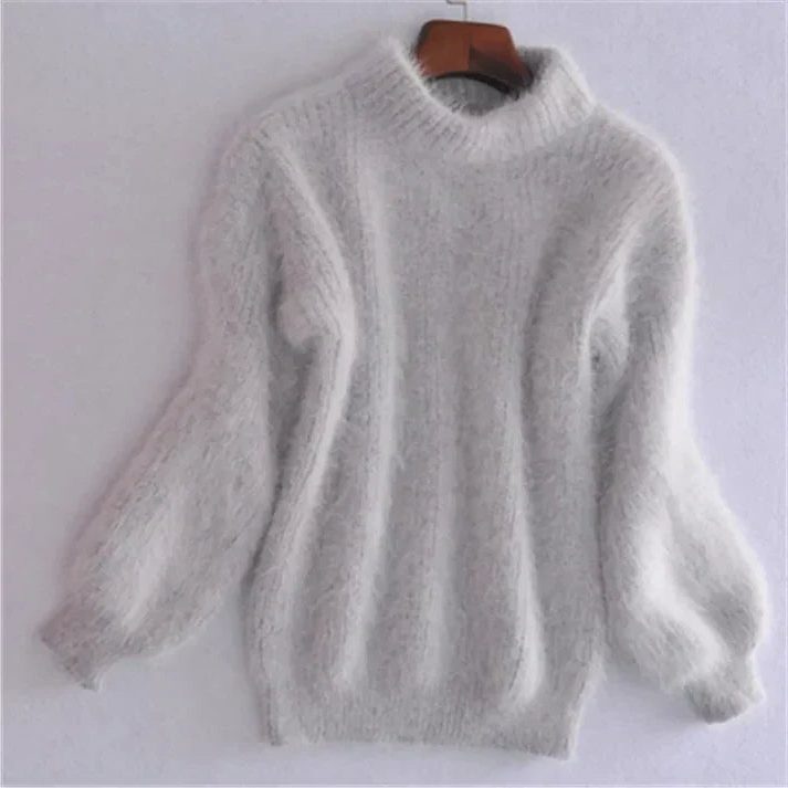 Angora Knit Sweater for Women - Grey