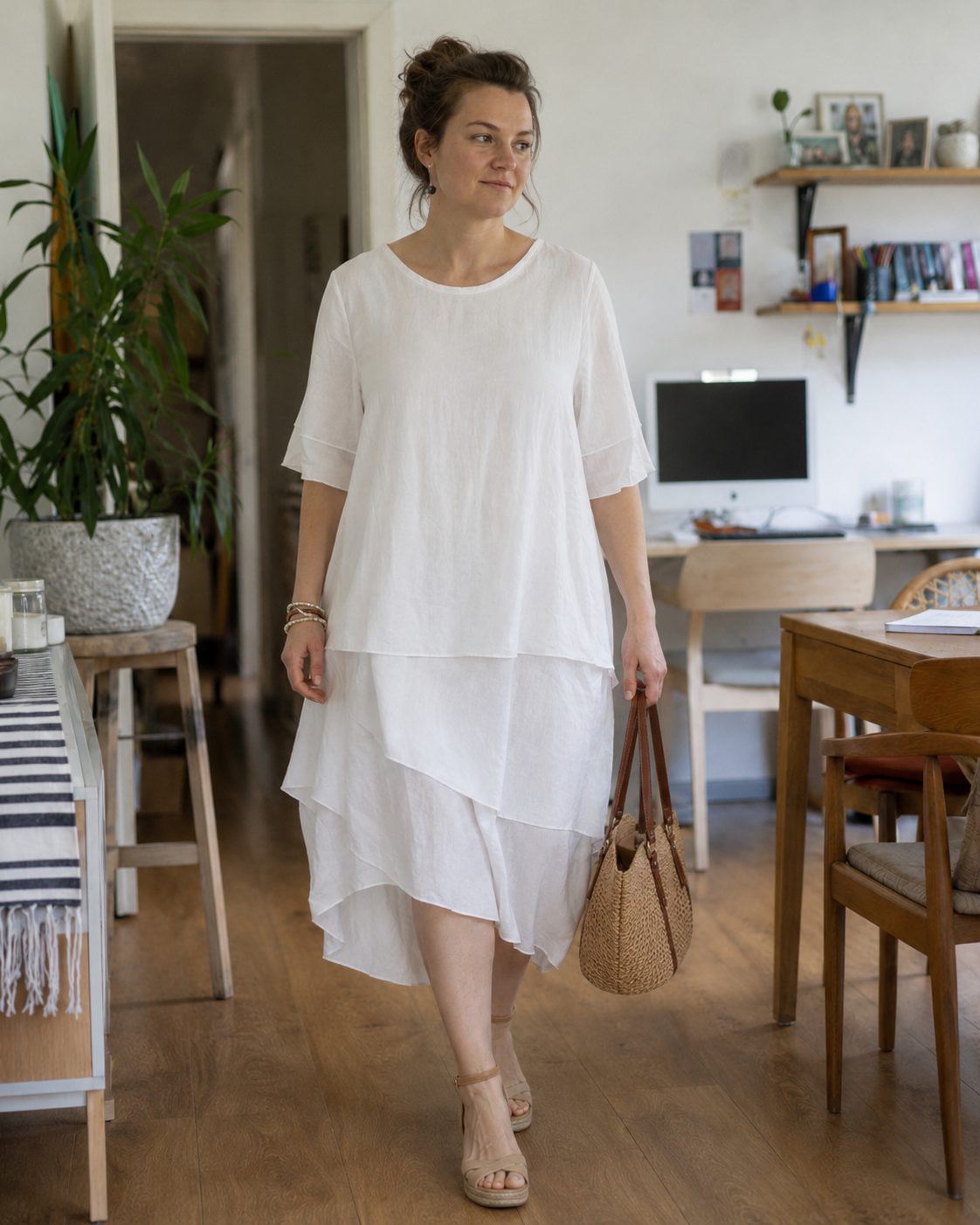 Asymmetrical Layered Midi Dress for Women