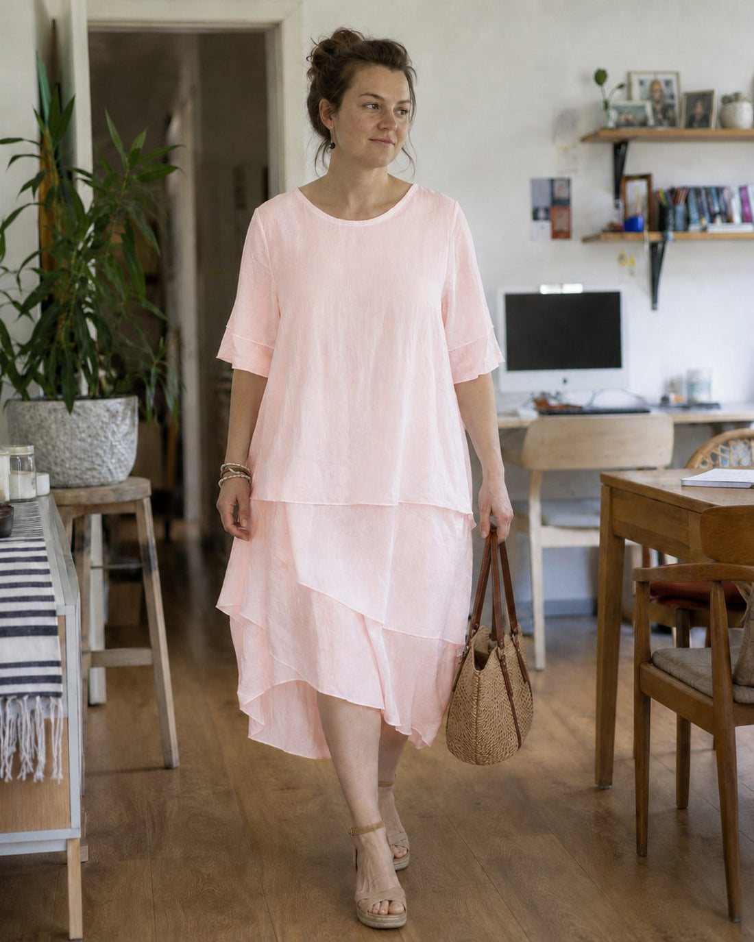 Asymmetrical Layered Midi Dress for Women
