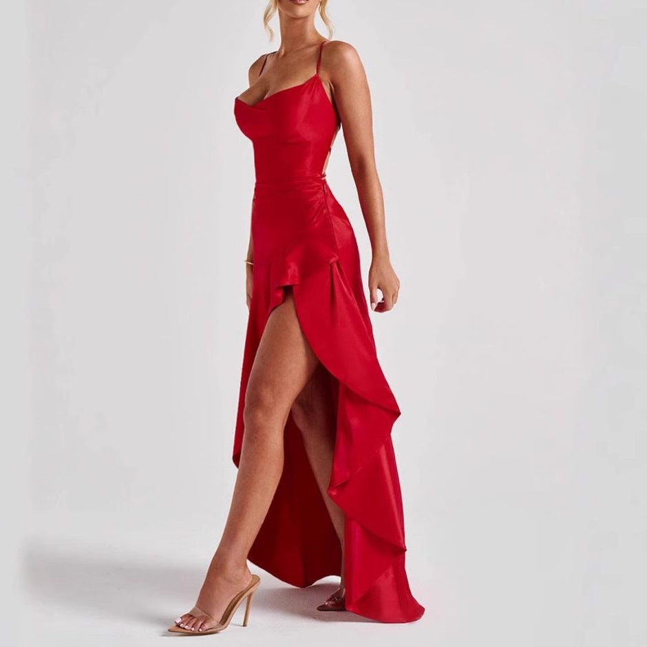 Asymmetrical Ruffle Wrap Maxi Dress for Women