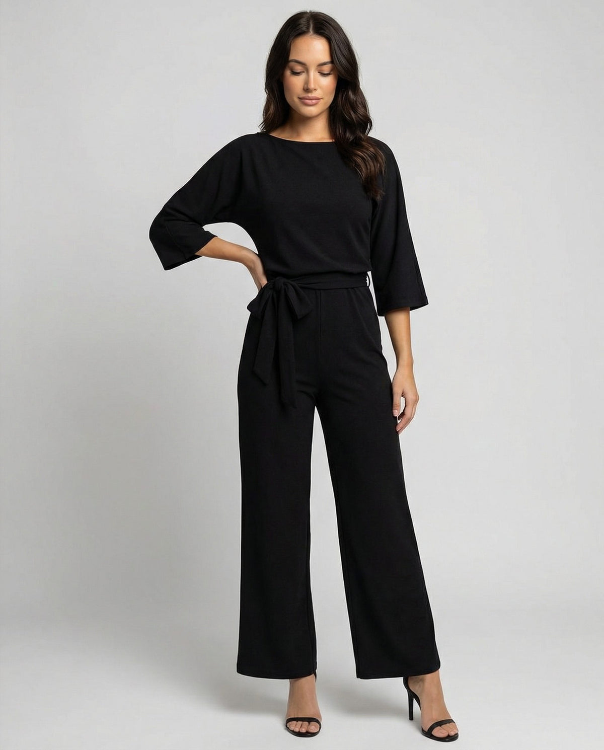 Belted Crew Neck Wide Leg Jumpsuit for Women