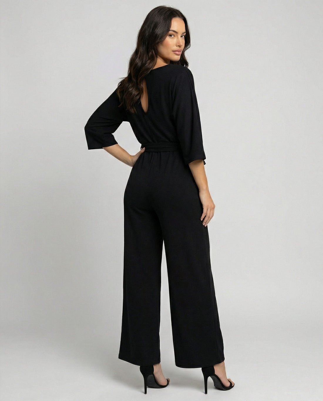 Belted Crew Neck Wide Leg Jumpsuit for Women