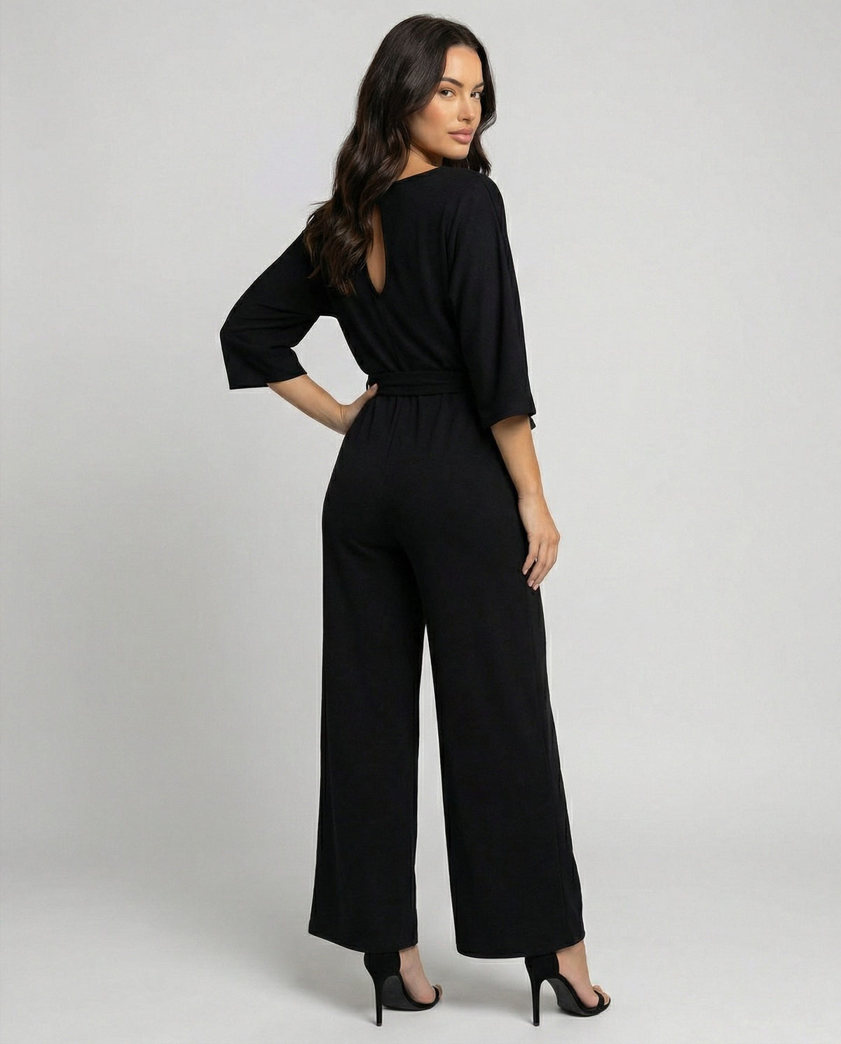 Belted Crew Neck Wide Leg Jumpsuit for Women - View 2