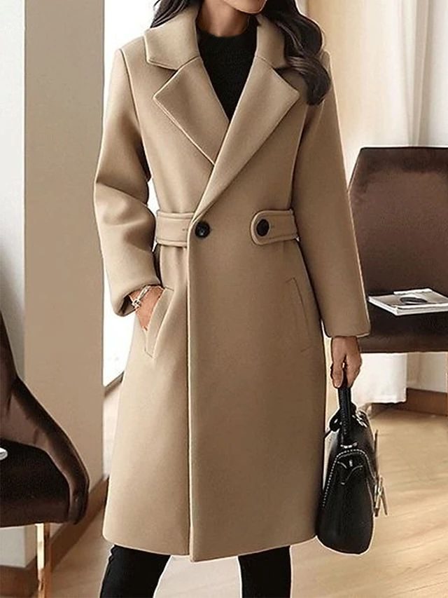 Belted Long Wool Coat for Women - Camel