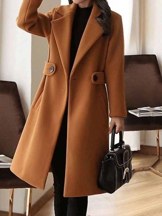 Belted Long Wool Coat for Women - Brown