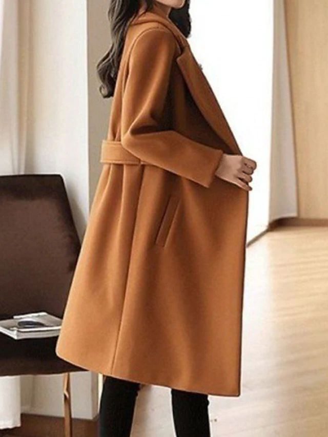 Belted Long Wool Coat for Women - View 3