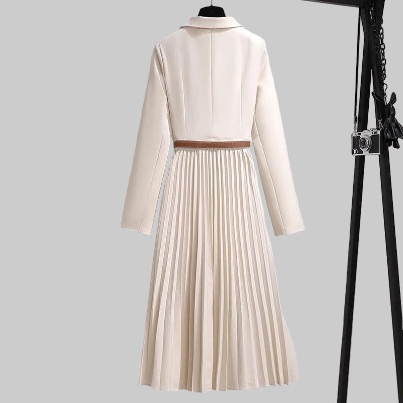 Belted Pleated Blazer Dress with Long Sleeves for Women - View 4