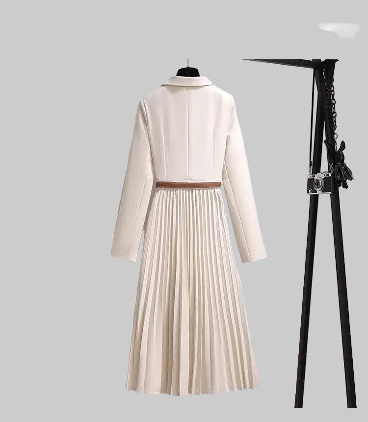 Belted Pleated Blazer Dress with Long Sleeves for Women - View 6