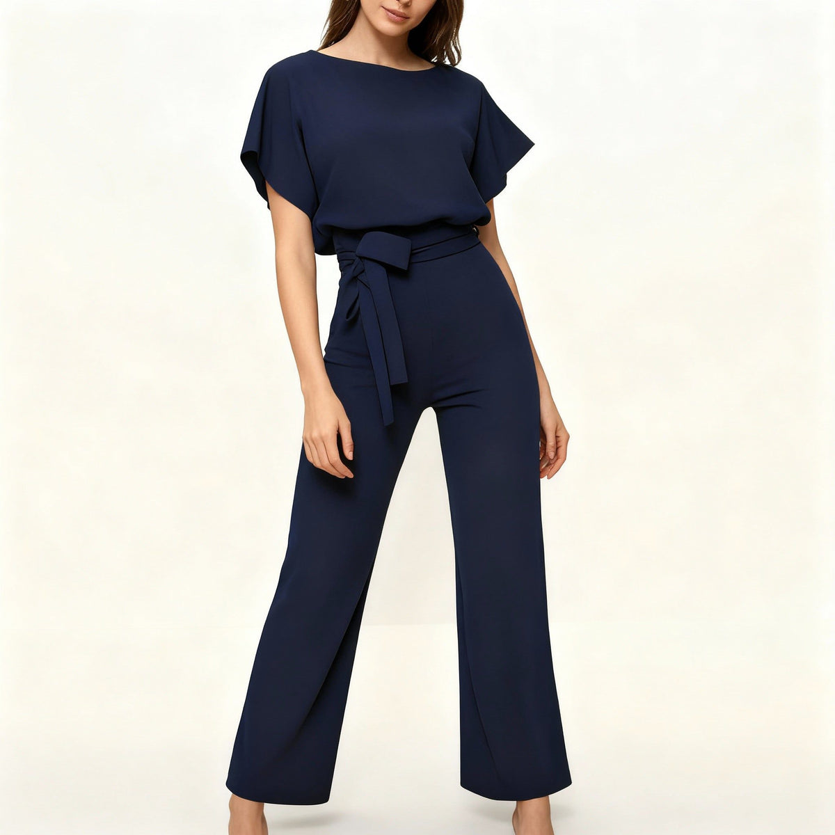 Belted Wide Leg Jumpsuit for Women - Dark Blue