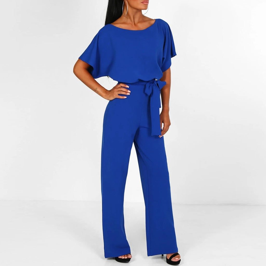 Belted Wide Leg Jumpsuit for Women - Blue