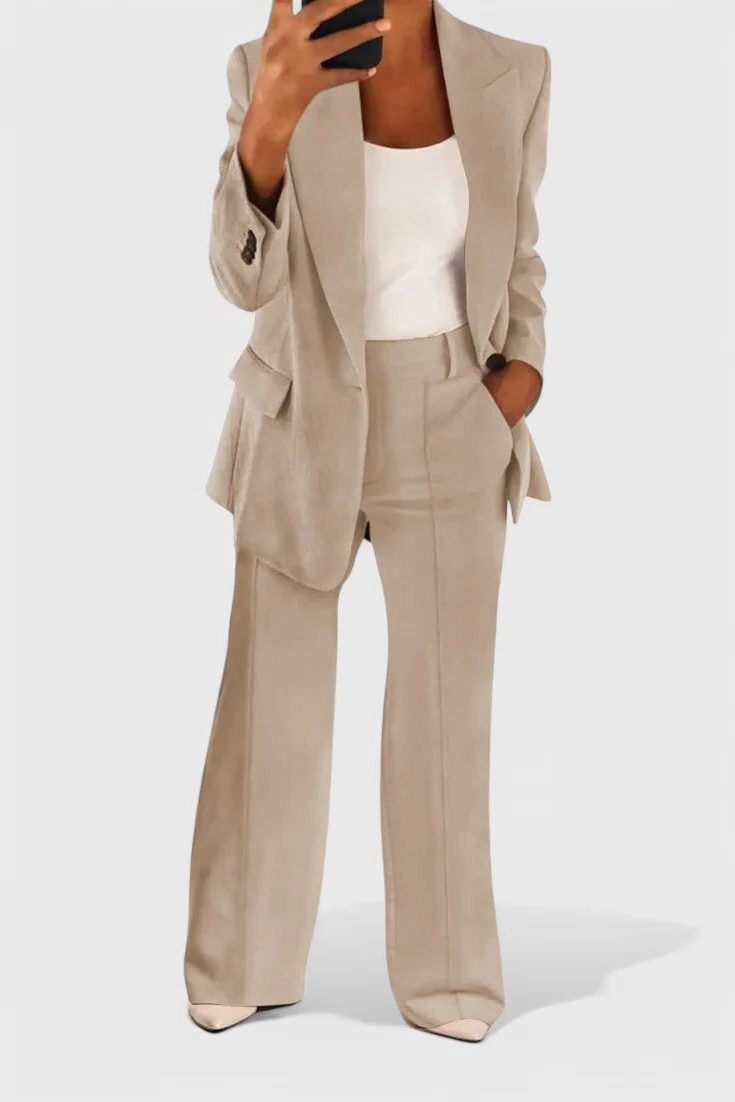 Black Blazer and Wide Leg Trousers Set for Women