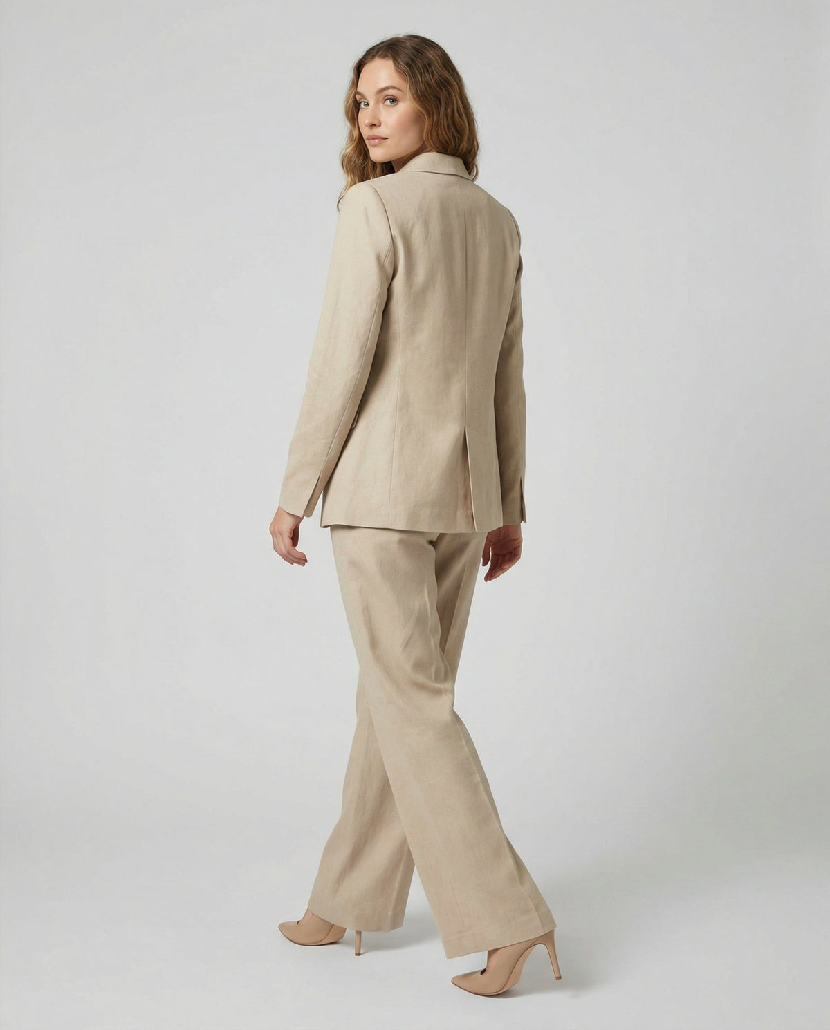 Black Blazer and Wide Leg Trousers Set for Women - View 25