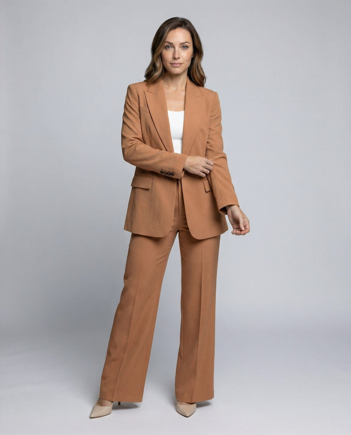 Black Blazer and Wide Leg Trousers Set for Women - View 32