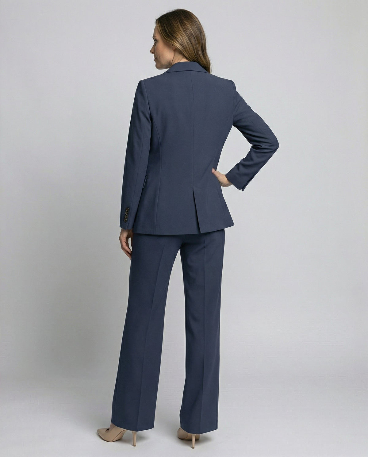 Black Blazer and Wide Leg Trousers Set for Women - View 9