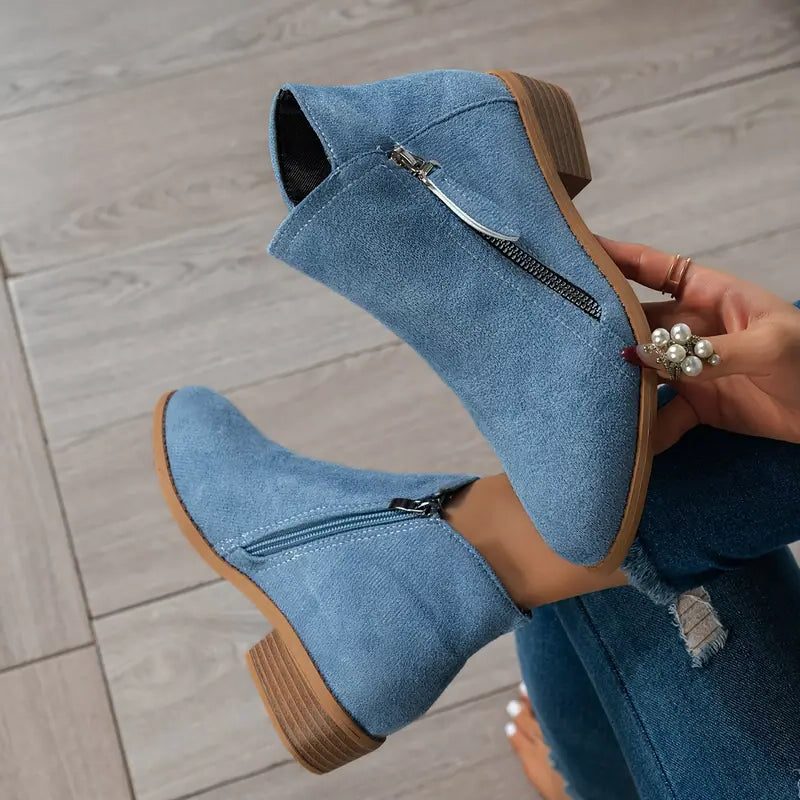 Block Heel Ankle Boots for Women - Blue
