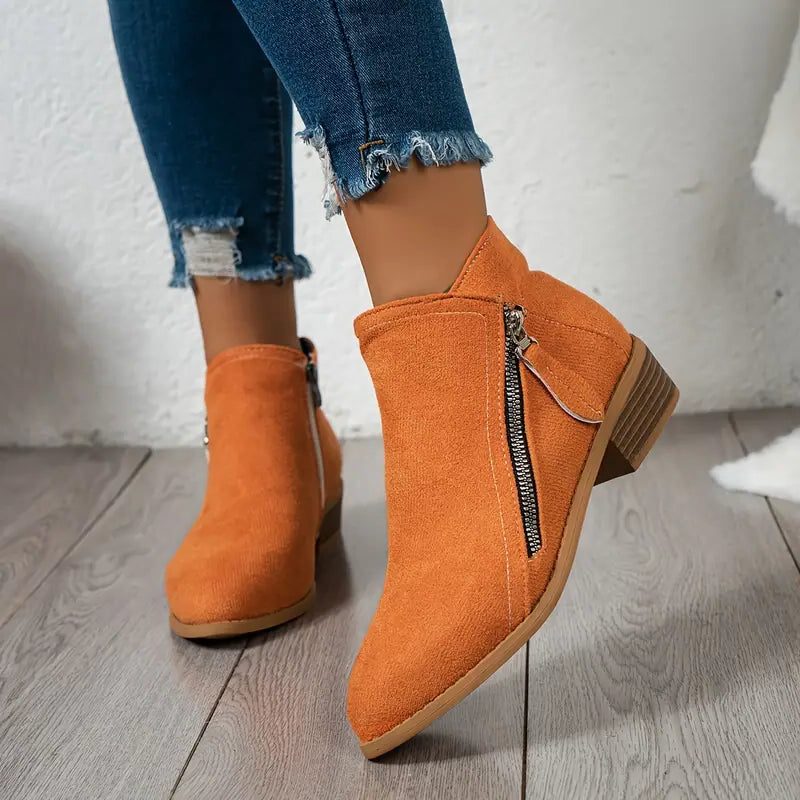 Block Heel Ankle Boots for Women - Orange