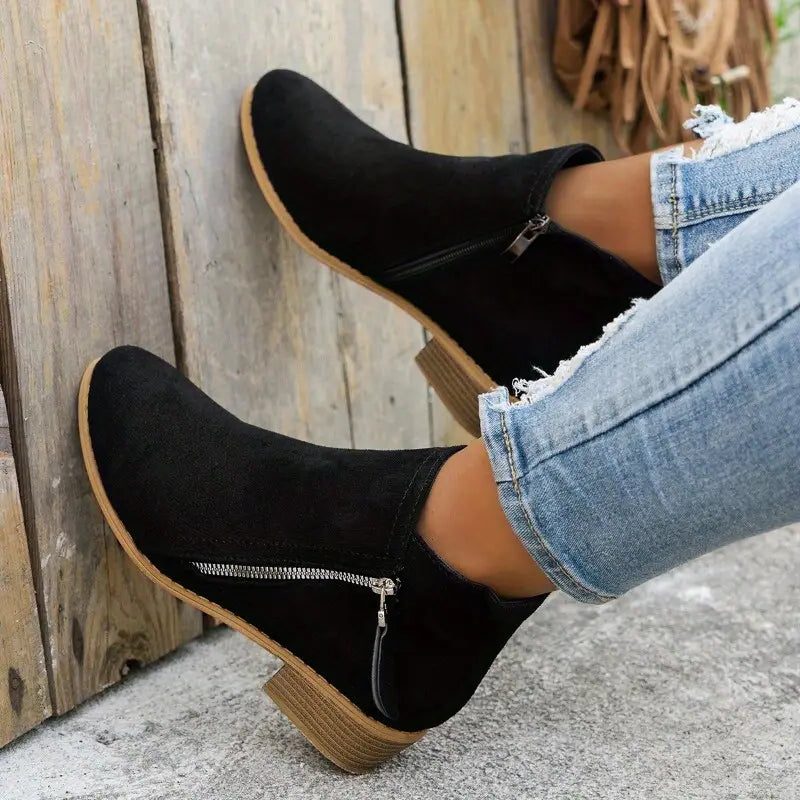 Block Heel Ankle Boots for Women - Black