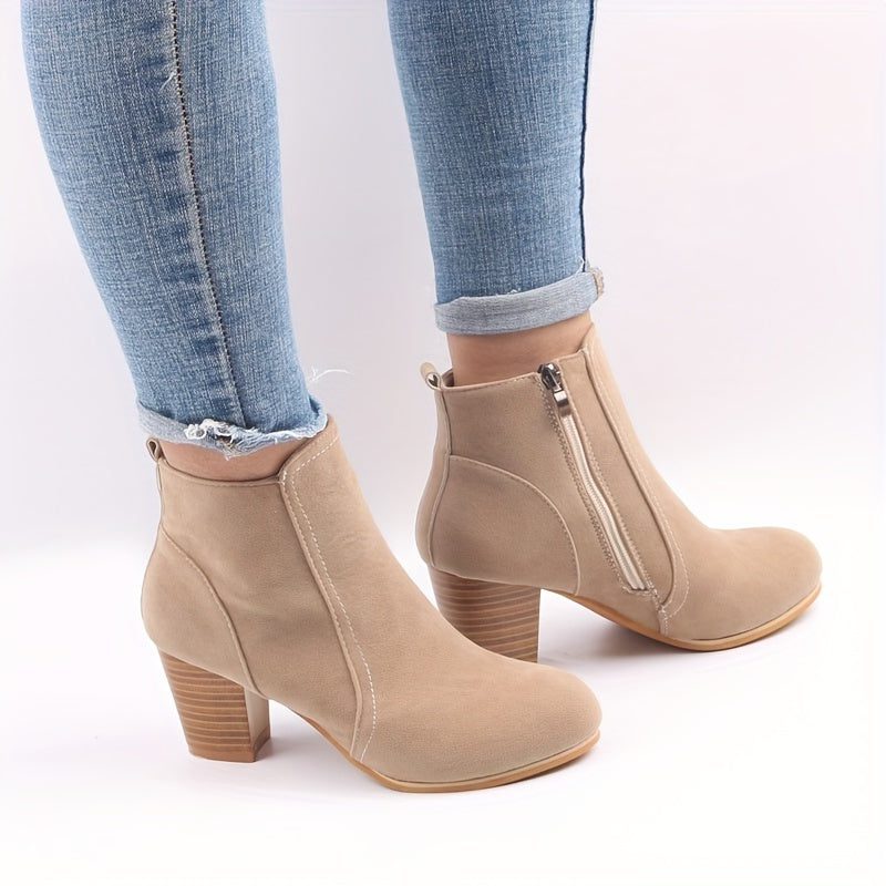 Block Heel Ankle Boots with Side Zip for Women