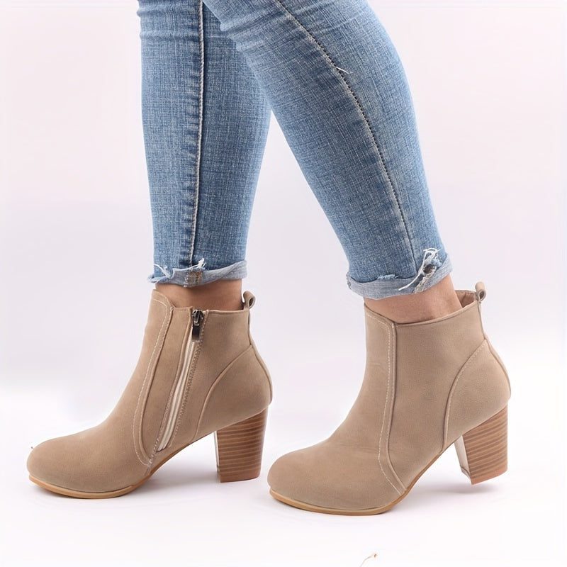 Block Heel Ankle Boots with Side Zip for Women - View 2