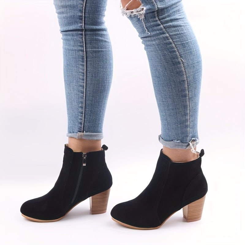 Block Heel Ankle Boots with Side Zip for Women - View 3