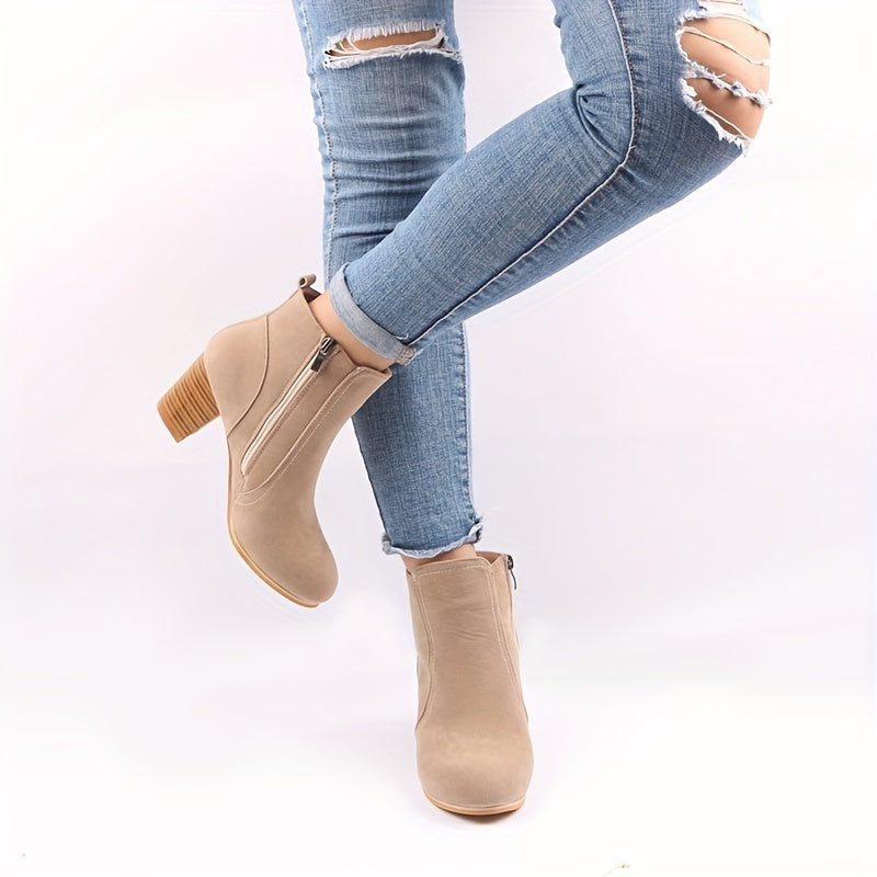 Block Heel Ankle Boots with Side Zip for Women - View 5