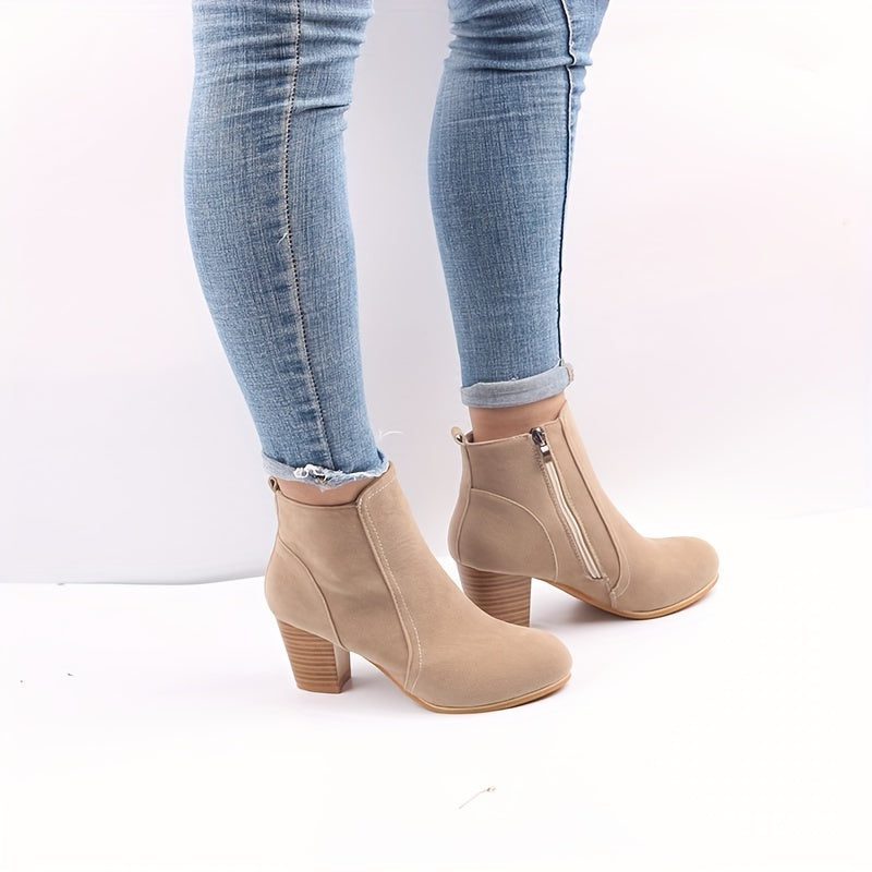 Block Heel Ankle Boots with Side Zip for Women - View 6