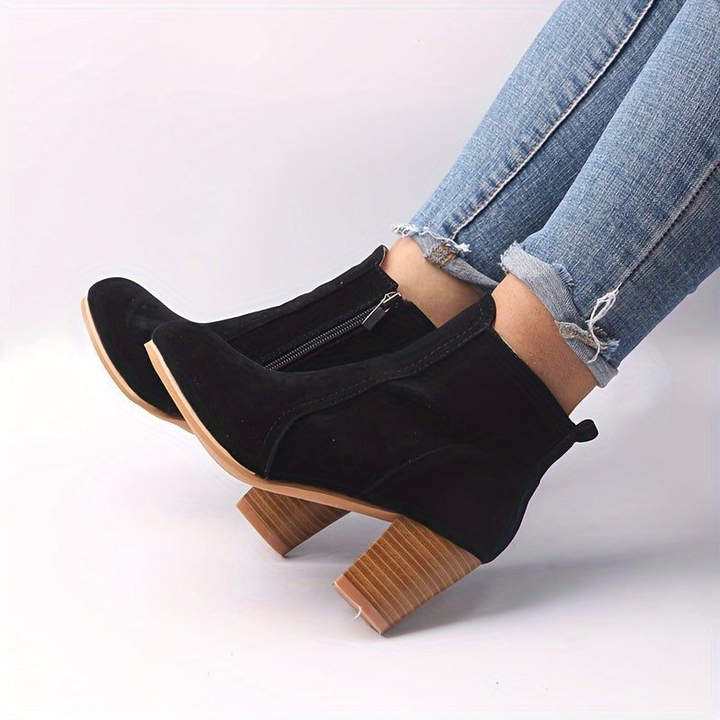 Block Heel Ankle Boots with Side Zip for Women - View 7