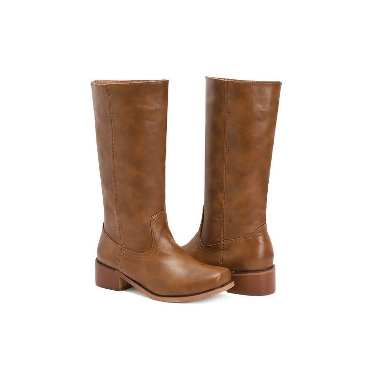 Block Heel Knee High Boots for Women - Brown