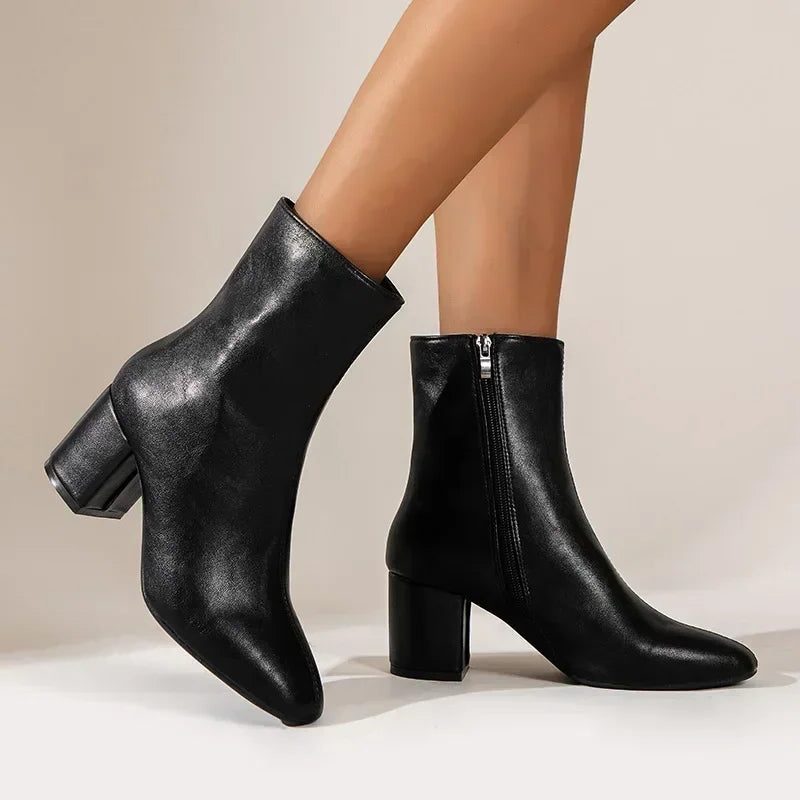 Block Heel Pointed Toe Ankle Boots for Women