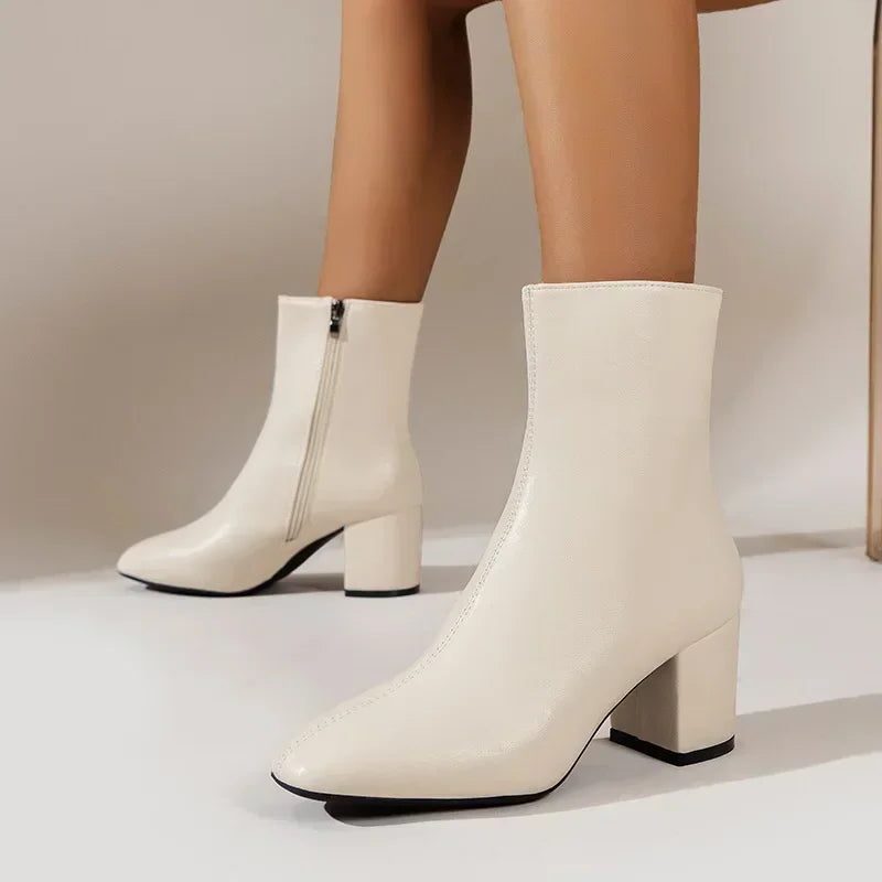 Block Heel Pointed Toe Ankle Boots for Women