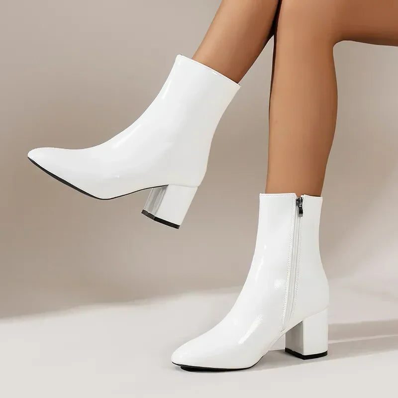 Block Heel Pointed Toe Ankle Boots for Women