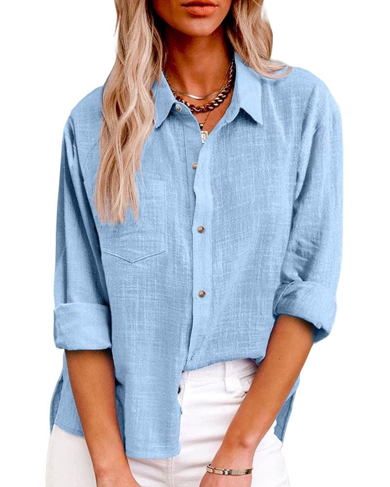 Button-Down Cotton-Linen Blouse for Women