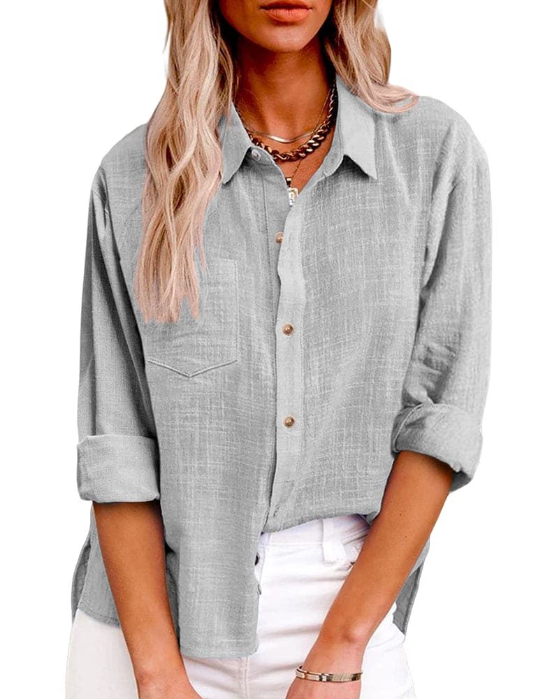 Button-Down Cotton-Linen Blouse for Women
