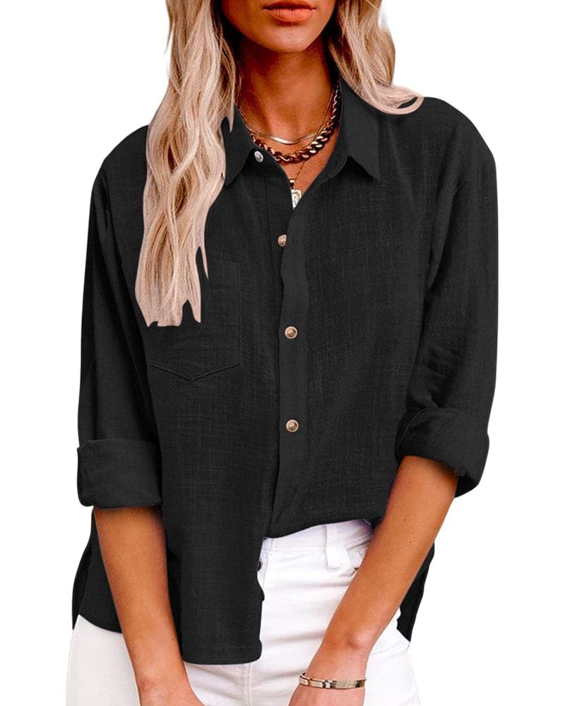 Button-Down Cotton-Linen Blouse for Women