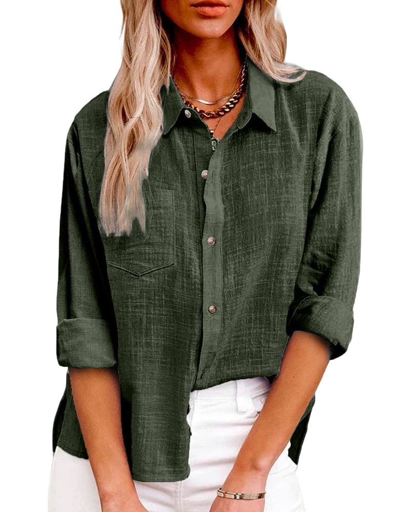 Button-Down Cotton-Linen Blouse for Women