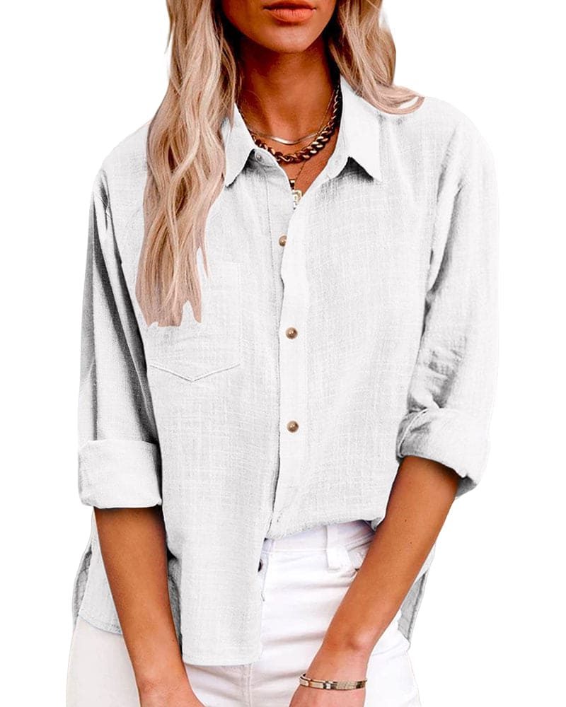 Button-Down Cotton-Linen Blouse for Women