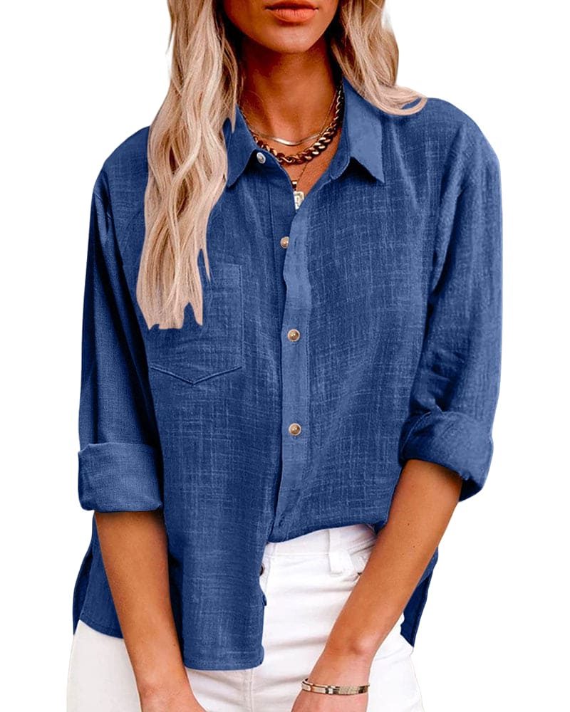 Button-Down Cotton-Linen Blouse for Women