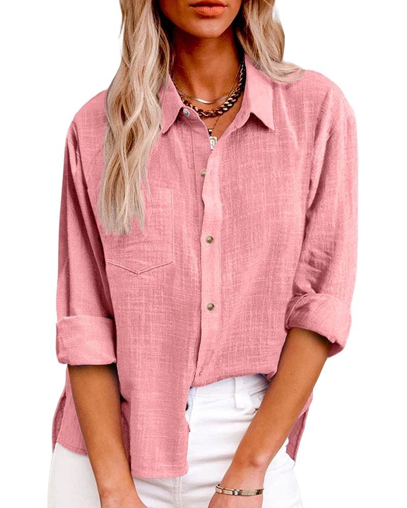 Button-Down Cotton-Linen Blouse for Women