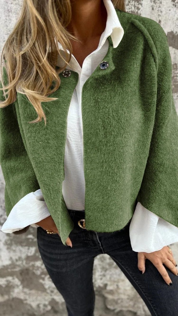 Button-Down Cropped Cardigan for Women - Green