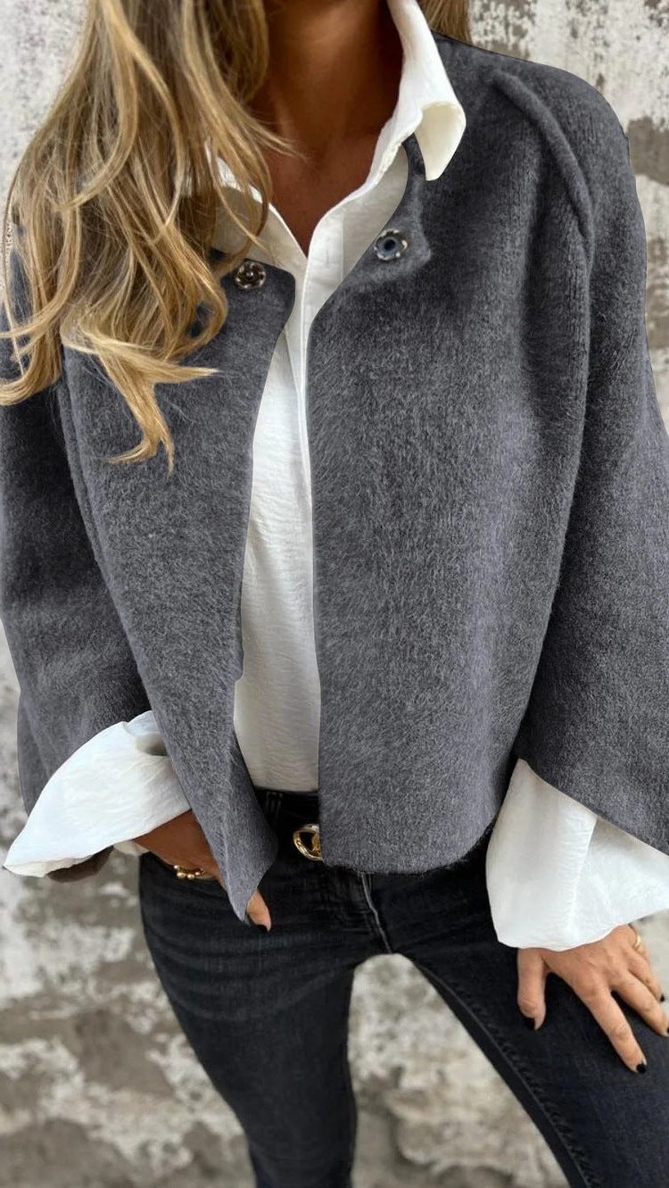 Button-Down Cropped Cardigan for Women - Gray